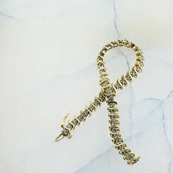 14K Yellow Gold 3 ct Diamond Bracelet 7.5 Inches … - image 3