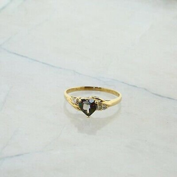 10K Yellow Gold Rainbow Stone Heart Ring Size 7 C… - image 3