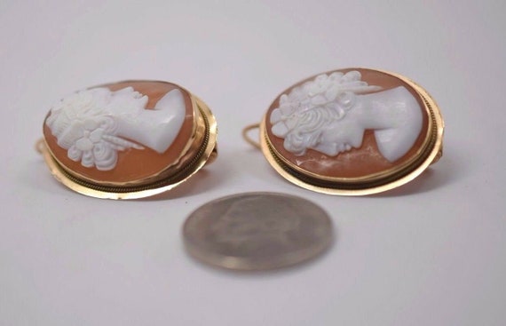 14K Yellow Gold Large Shell Cameo Earrings - image 5