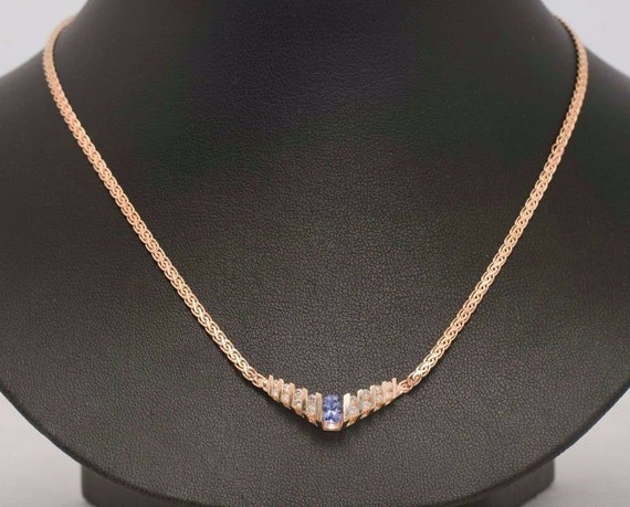 14K Yellow Gold Necklace w/1 ct. Tanzanite and ap… - image 1