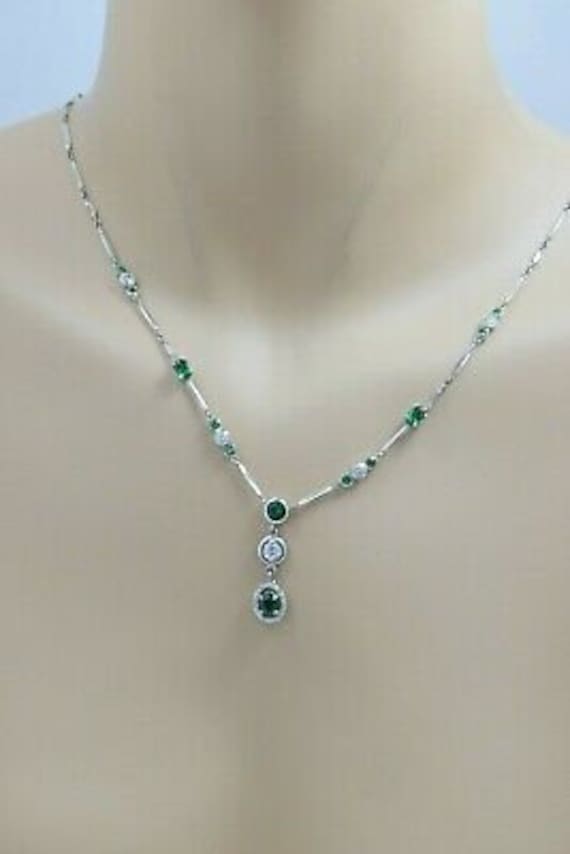 Platinum Necklace Diamond and Demantoid Garnet 5 c