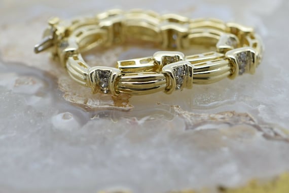 14K Yellow Gold Diamond Bar Bracelet Circa 1980 - image 1