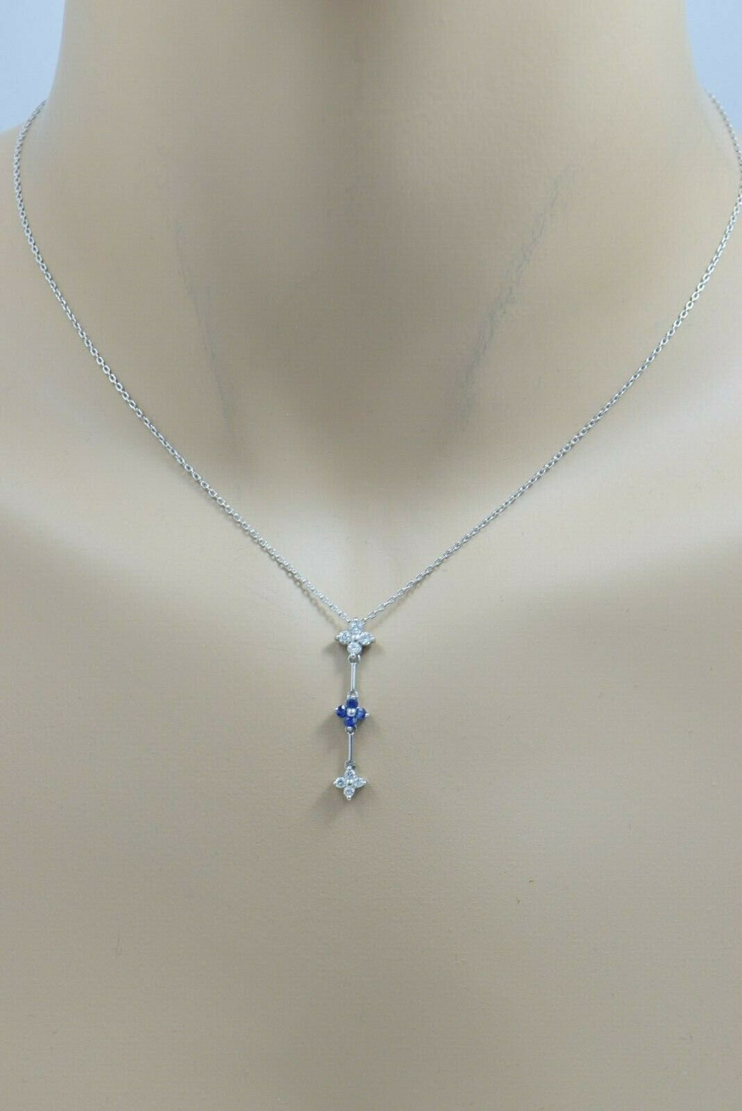 Platinum Diamond and Sapphire Pendant on Platinum Chain 16