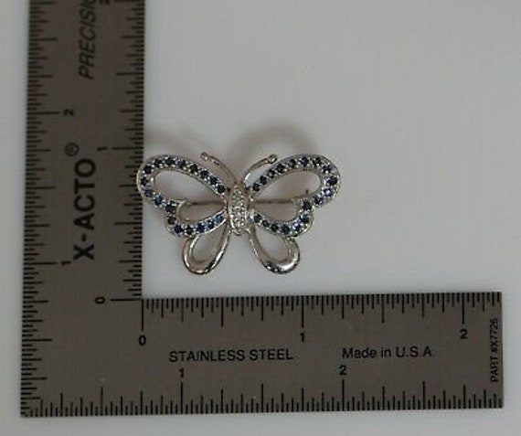 14K White Gold Diamond and Sapphire Butterfly Pin… - image 6