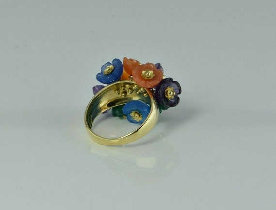 14K Yellow Gold Hardstone Carved Flower Bouquet R… - image 7
