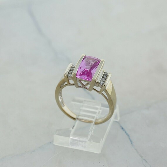 10K Yellow Gold Manmade Pink Sapphire and Diamond… - image 6