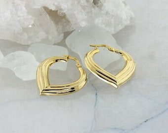 14K Yellow Gold Heart Hoop Earrings