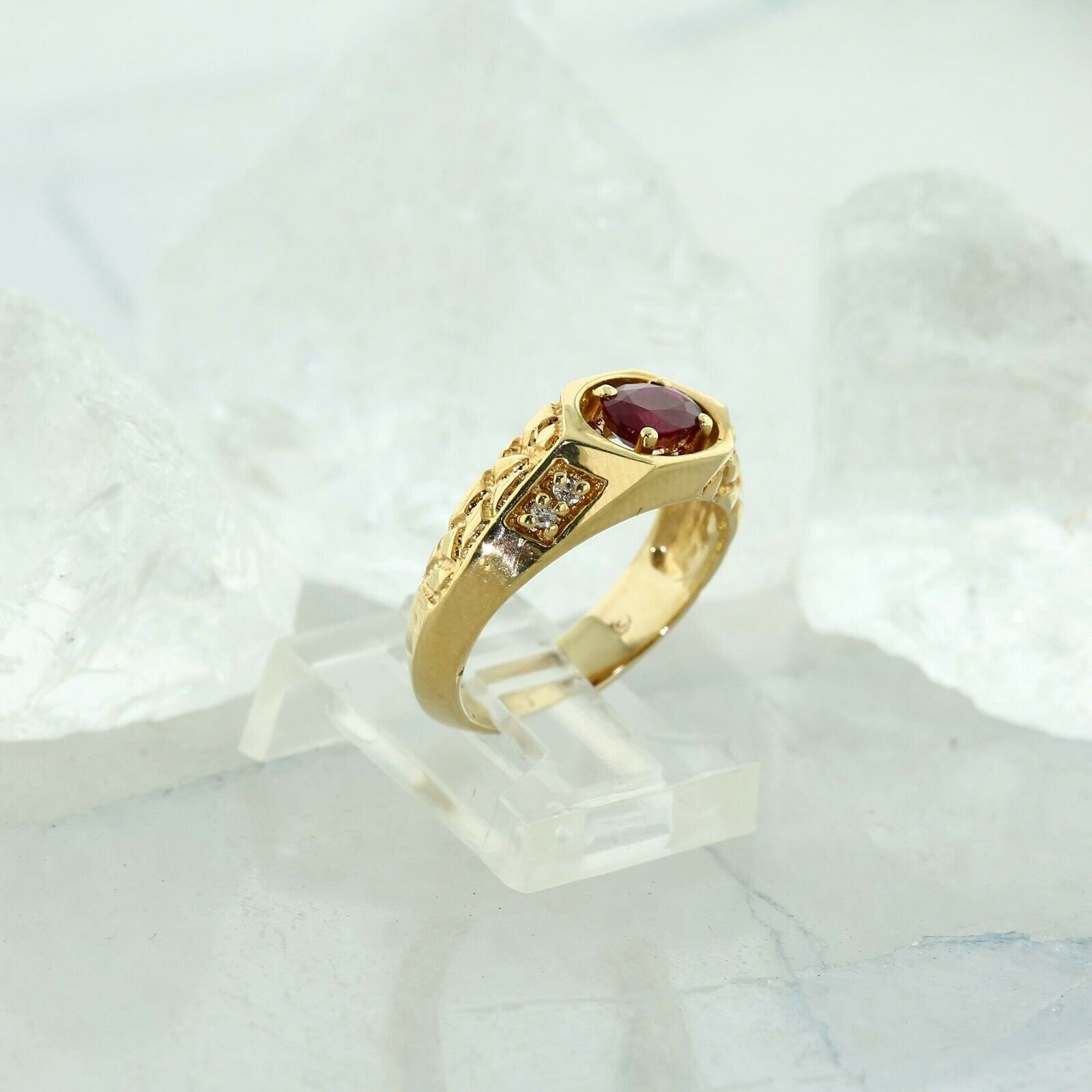 14K Yellow Gold Ruby and Diamond Ring Size 6 - Etsy