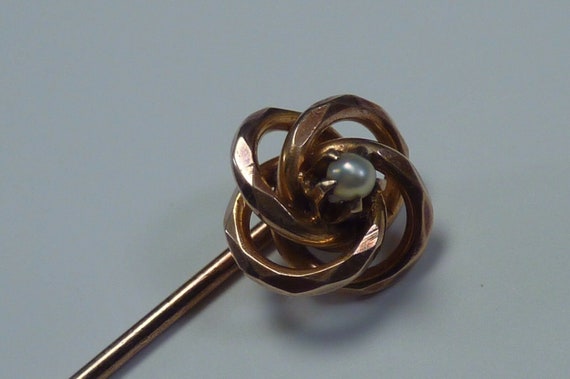 10K Rose Gold and Seed Pearl Stick Pin - image 3