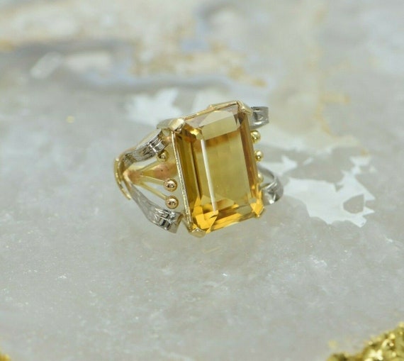 14K Yellow & White Gold Citrine Ring, Circa 1960'… - image 3