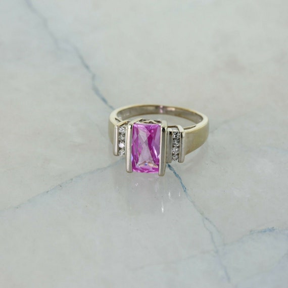 10K Yellow Gold Manmade Pink Sapphire and Diamond… - image 1