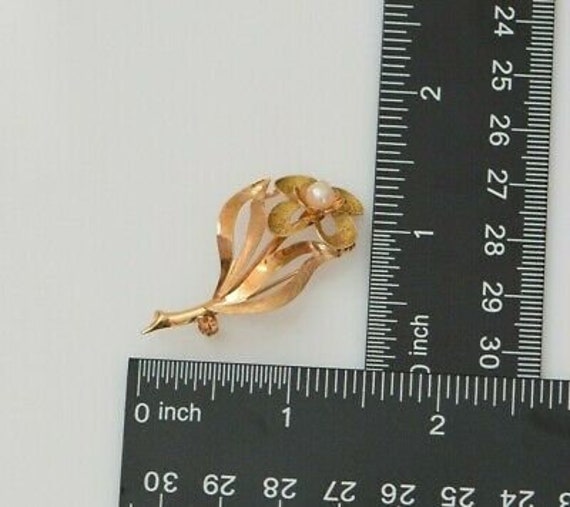 18K Yellow Gold Floral Pearl set Pin, Italian, Ci… - image 6