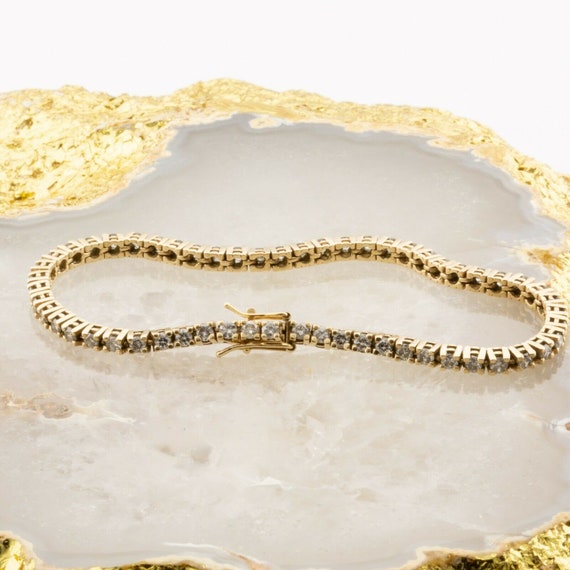 14K Yellow Gold 3ct + Diamond Tennis Bracelet Cir… - image 1