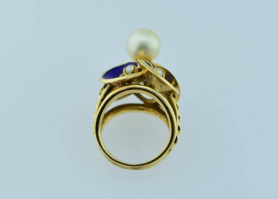 14K Yellow Gold  Pearl and Enamel Ring, Size 5.5 - image 6