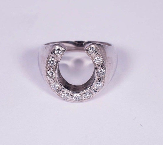 14K White Gold Horseshoe Shaped Diamond Ring, siz… - image 1