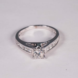 14K White Gold Princess Cut Diamond Engagement Ring, Size 7.5
