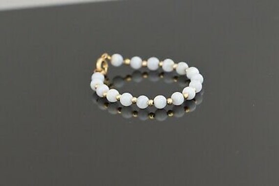 Gold filled Blue Lace Agate Beaded Bracelet, Circ… - image 3