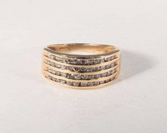 14K Yellow Gold Diamond Ring with 4 Rows of Stones size 7.5