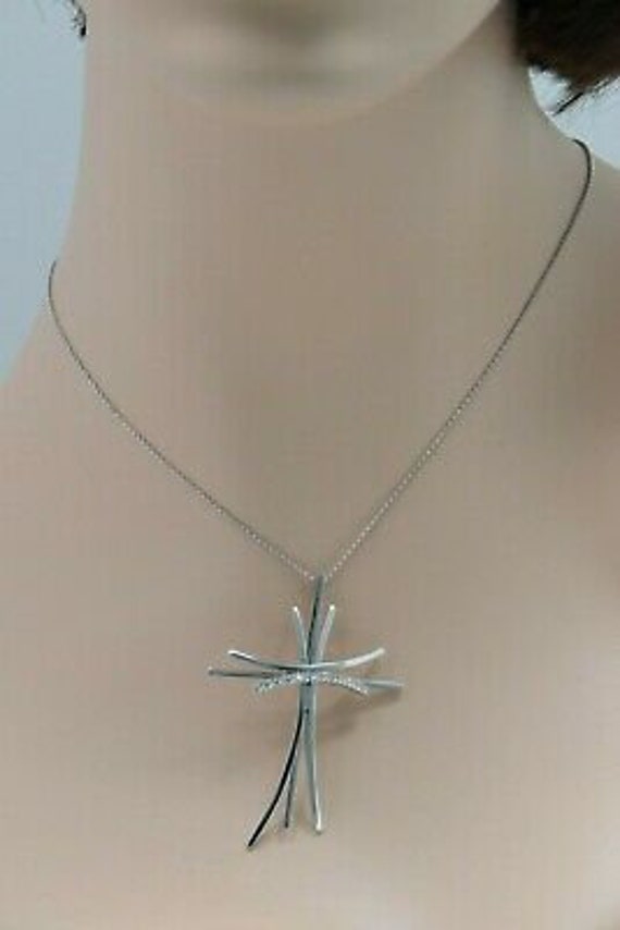 14K White Gold Modernist Cross w/11 Diamonds and … - image 2