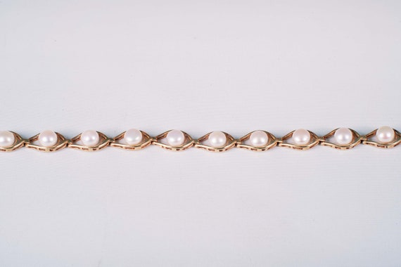 14K Yellow Gold Pearl Bracelet , 6.75" Long - image 2