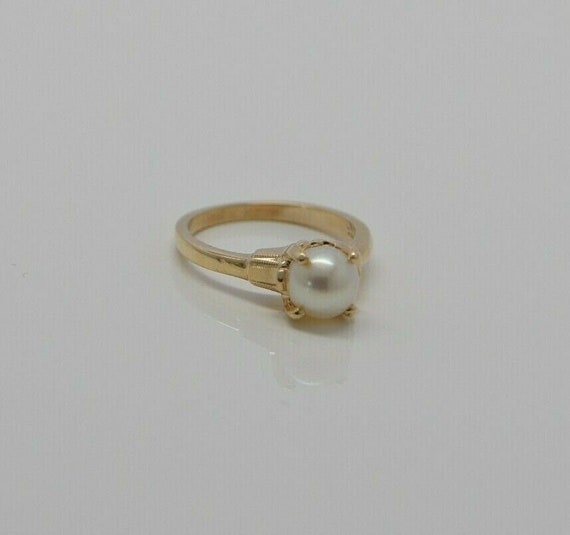 10K Yellow Gold Cultured Pearl Ring, 7mm White Pe… - image 7