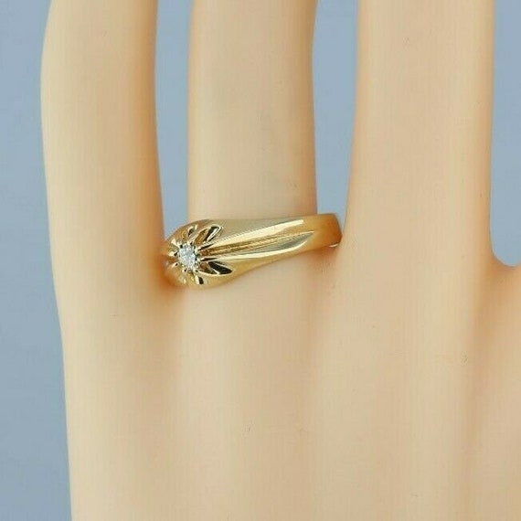 14K Yellow Gold Diamond Solitaire Ring Belcher Se… - image 2