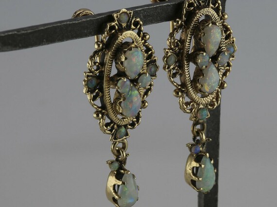 Vintage 14K Yellow Gold Opal Screw Back Earrings,… - image 3