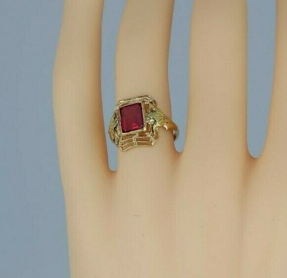 10K Yellow Gold Ruby Spinel Ring with Green Gold … - image 4