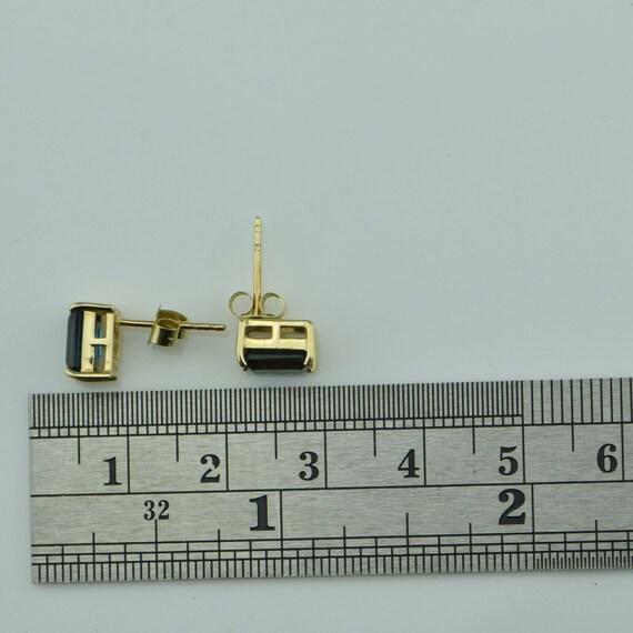 14K Yellow Gold Rectangular Sapphire Stud Earrings - image 6