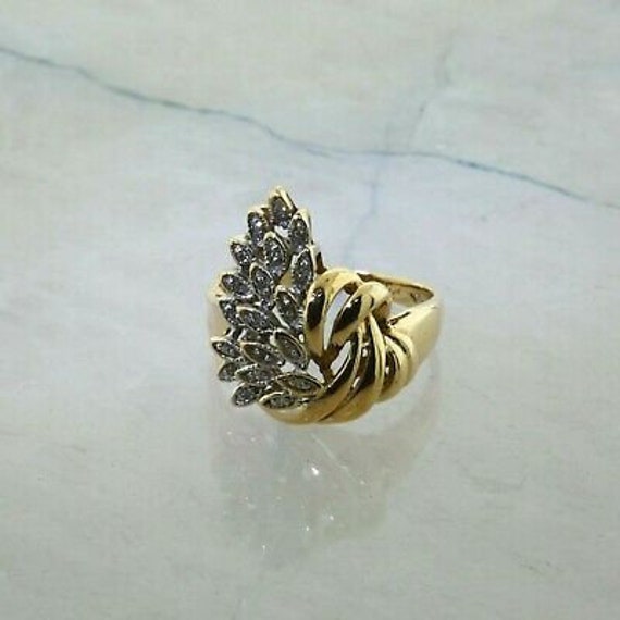 Vintage 10K Yellow Gold Diamond Cornucopia Ring S… - image 2