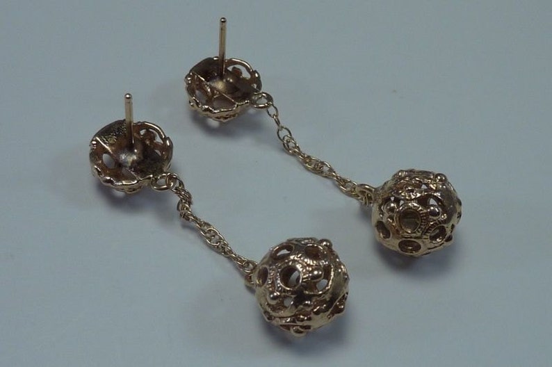 10K Yellow Gold Filigree Drop/Dangle Earrings image 3