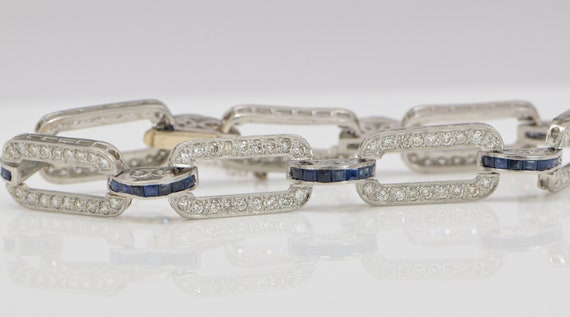 Platinum Edwardian Deco Diamond and Sapphire Brac… - image 6