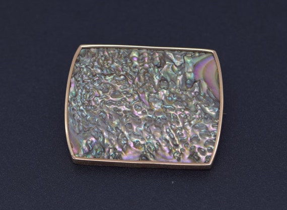 14K Yellow Gold Large Rectangle Abalone Cabachon … - image 1