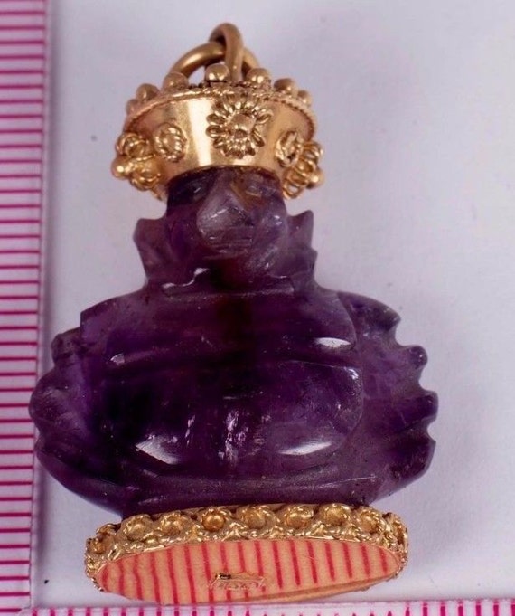 18K Yellow Gold Amethyst Buddha Pendant with Gold 