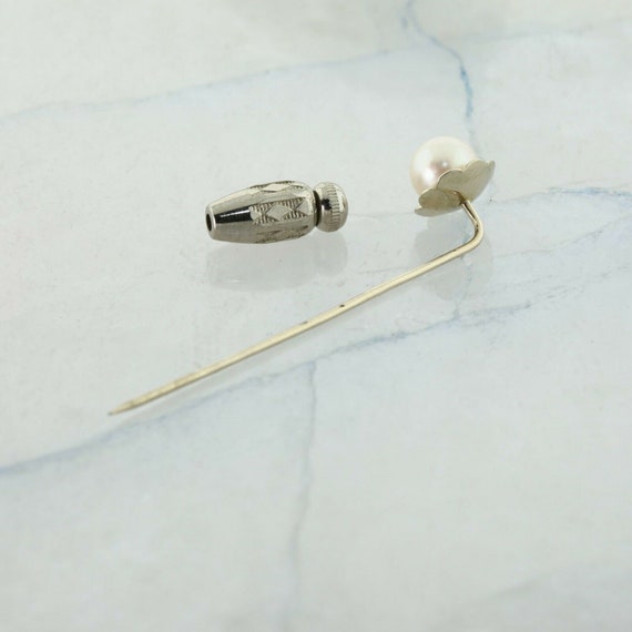 10K White Gold White Pearl Stick Pin - image 2