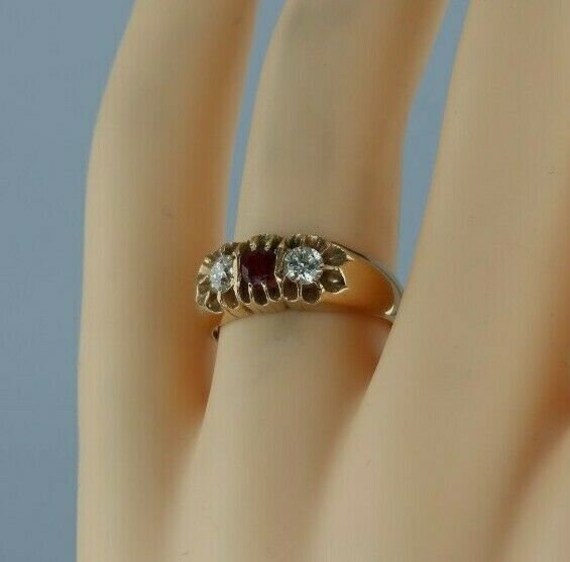 Vintage 15K Pink Gold Ruby and Diamond Three Ston… - image 8