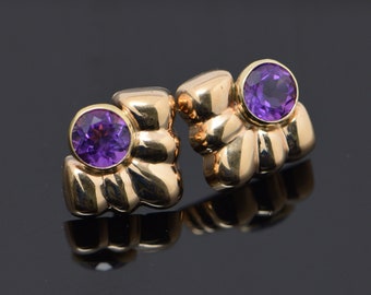 14K Yellow Gold Amethyst Post Earrings