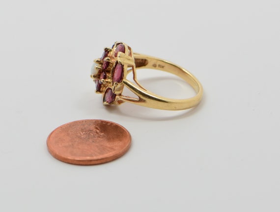 10k Yellow Gold Rhodolite and Opal Rosette Ring, … - image 7