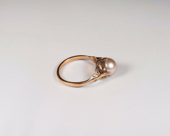 10K Yellow Gold Filigree 7.2mm Grey Pearl Ring , … - image 3