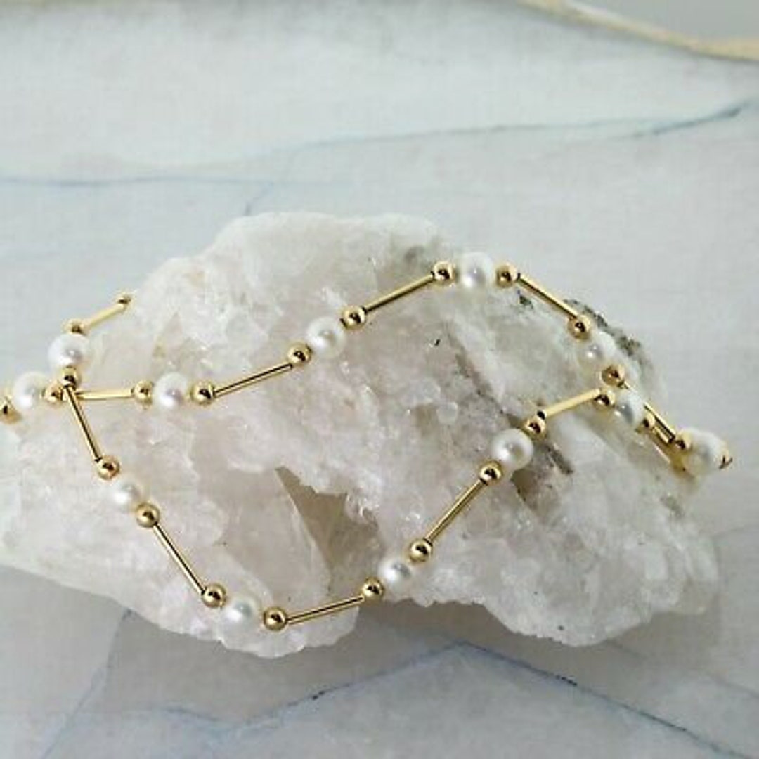 14k Yellow Gold Pearl Bracelet with Gold Tubes, Beads and Pearls - Colonial  Trading Company