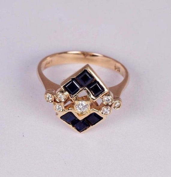 14K Yellow Gold Sapphire and Diamond Ring 1ct. tw.