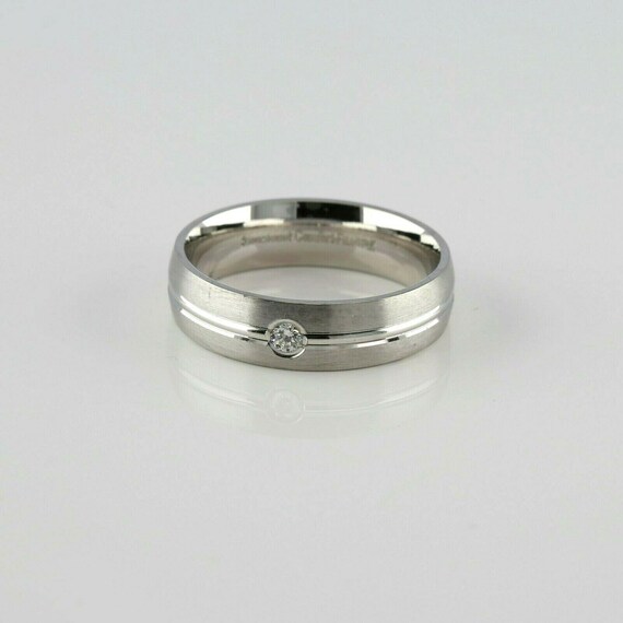 Men's 14K White Gold Diamond Solitaire Band HSI Size 9.75 View 3