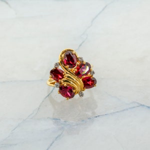14K Yellow Gold Rhodolite Garnet and Diamond Ring, Size 8