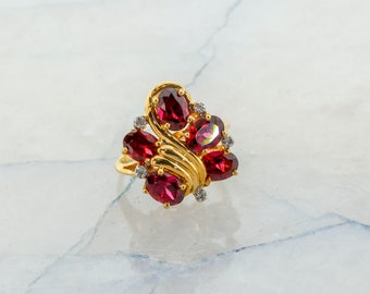 14K Yellow Gold Rhodolite Garnet and Diamond Ring, Size 8