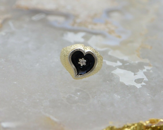 14K YG Enamel and Diamond Heart Ring Size 5 Circa… - image 2