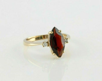 Vintage 10K YG Welmar Garnet Marquise and Diamond Accent Ring Size 5.5 Circa 196