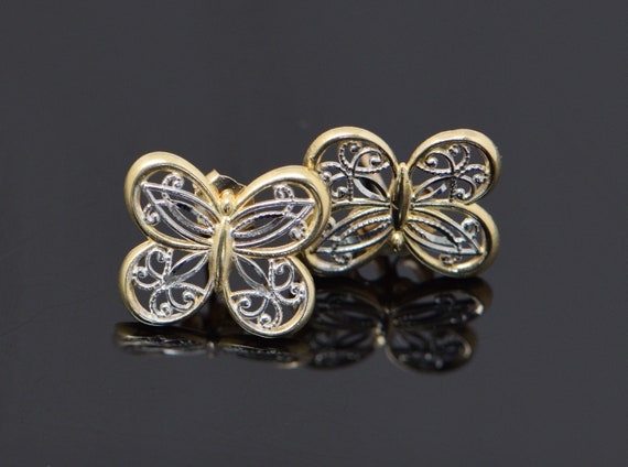 14K Yellow & White Gold Butterfly Earrings - image 1