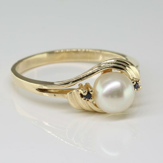 10K Yellow Gold Pearl Sapphire Accent Ring Size 6… - image 1