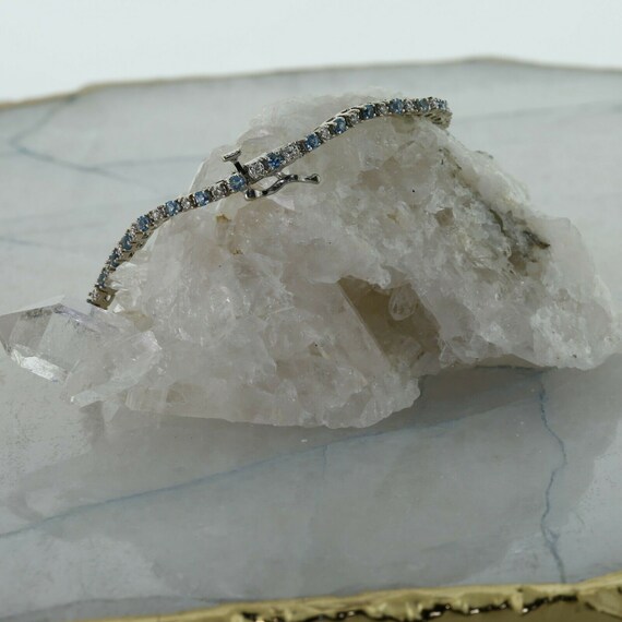 10K White Gold Blue Topaz and Diamond Bracelet 8 … - image 6