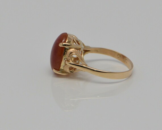 Vintage Carnelian Cabochon Ring 14K YG Leaf Desig… - image 6